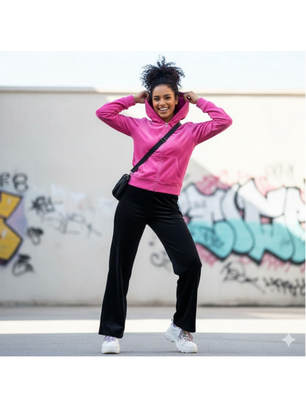 Juicy Couture Velour Tracksuit Set Medium Hot Pink Hoodie & Black Pants NWT Y2K